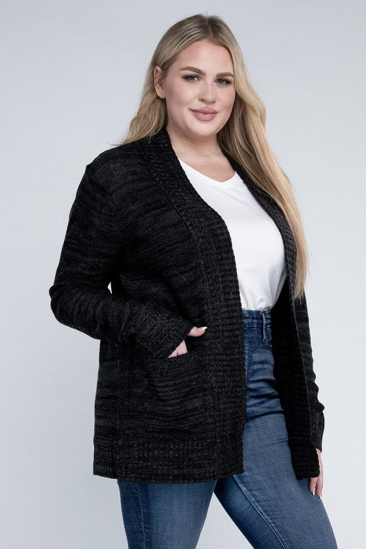 Women Plus Solid Open Front Cardigan