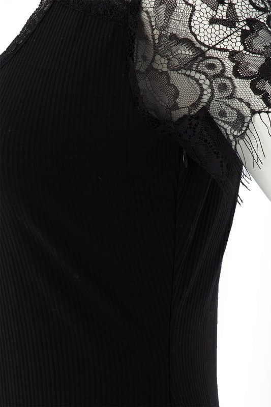 Women Lace trim Black Dress
