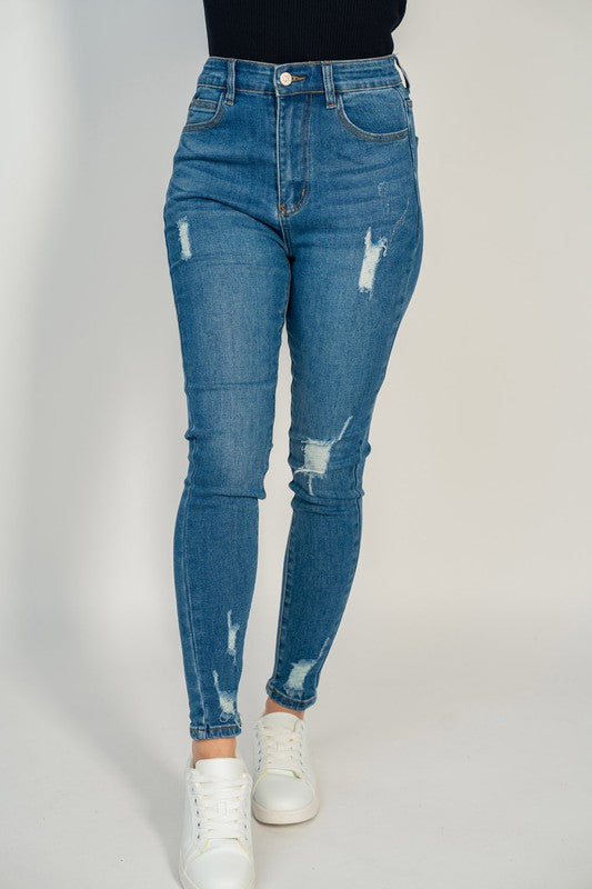 Women High Waisted Distressed Denim Skinny Jeans
