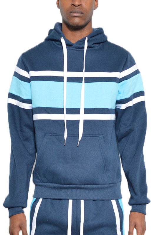 MEN SOLID WITH THREE STRIPE PULLOVER HOODIE
