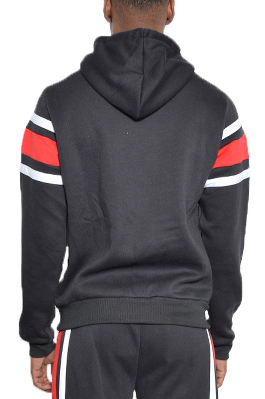 MEN SOLID WITH THREE STRIPE PULLOVER HOODIE