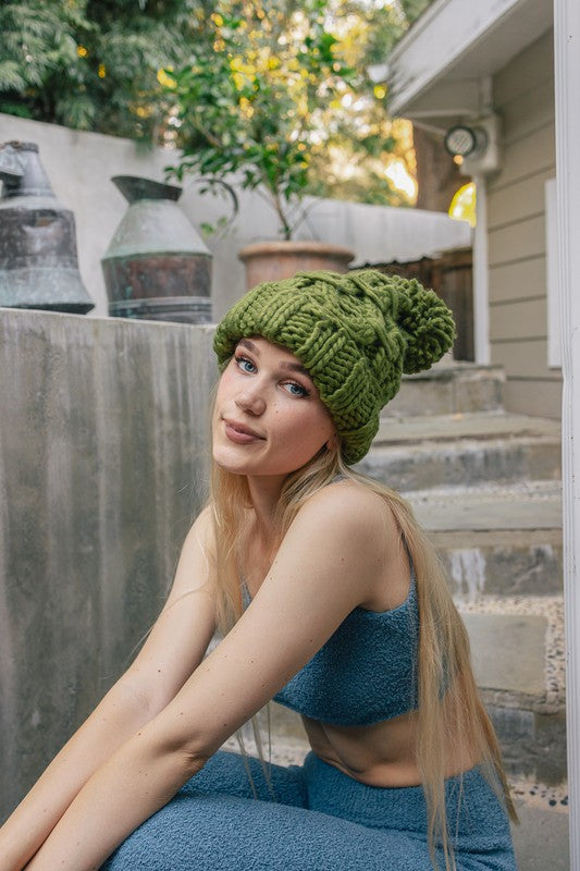 Women Oversized Chunky Knit Pom Beanie Winter Hat