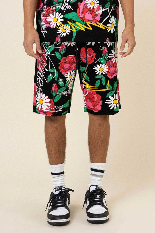 Men All Over Rose Bloom Print Shorts