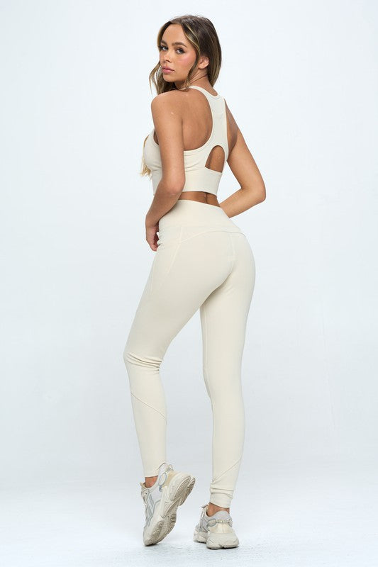 Women Two Piece Activewear Set with Cut-Out Detail