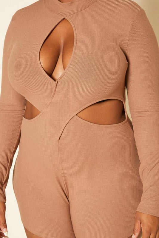 Women Plus Size Ribbed Knit Cut Out Romper
