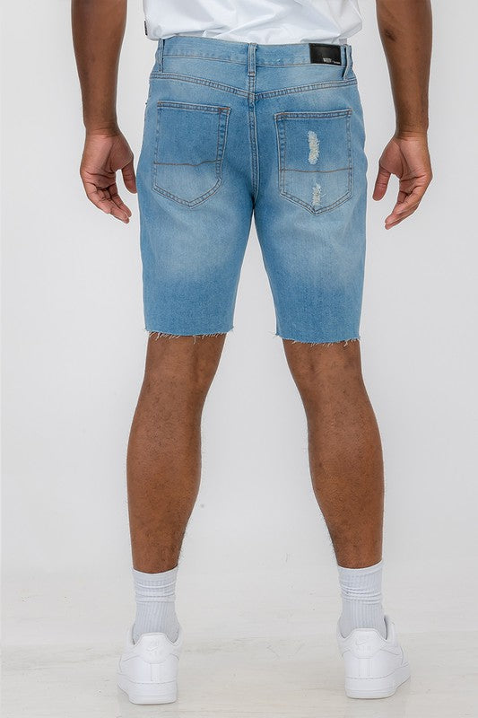 Men Distressed Stretch Denim Shorts