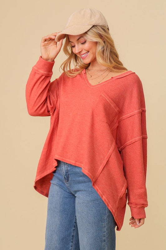 thermal high low vneck oversized  top