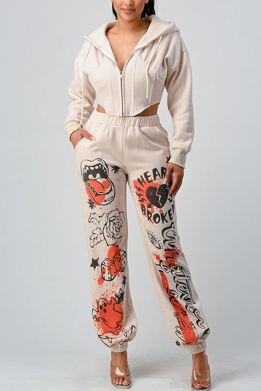 ATHINA CASUAL JACKET AND GRAPHIC PANTS SET