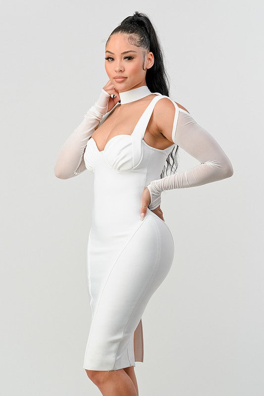 ATHINA Chic Contour Cold-Shoulder Midi Dress