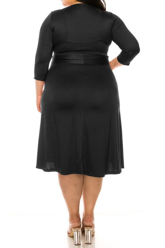 Women Plus size, solid faux wrap dress