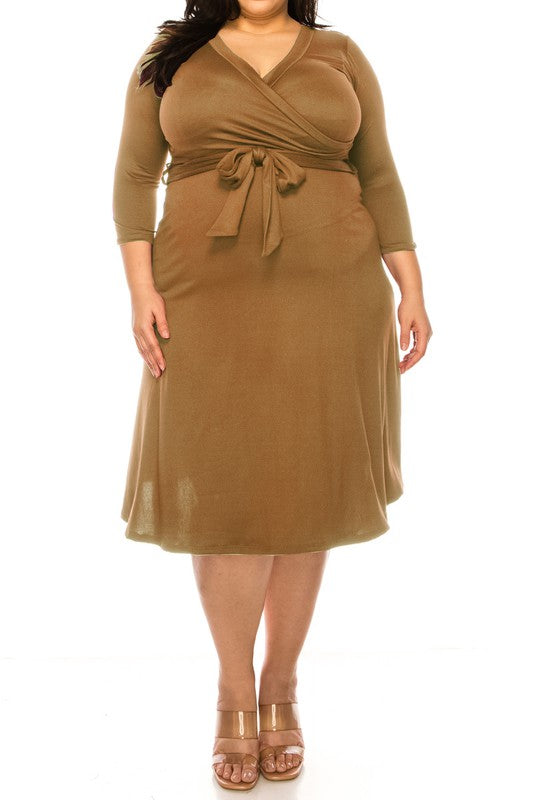 Women Plus size, solid faux wrap dress