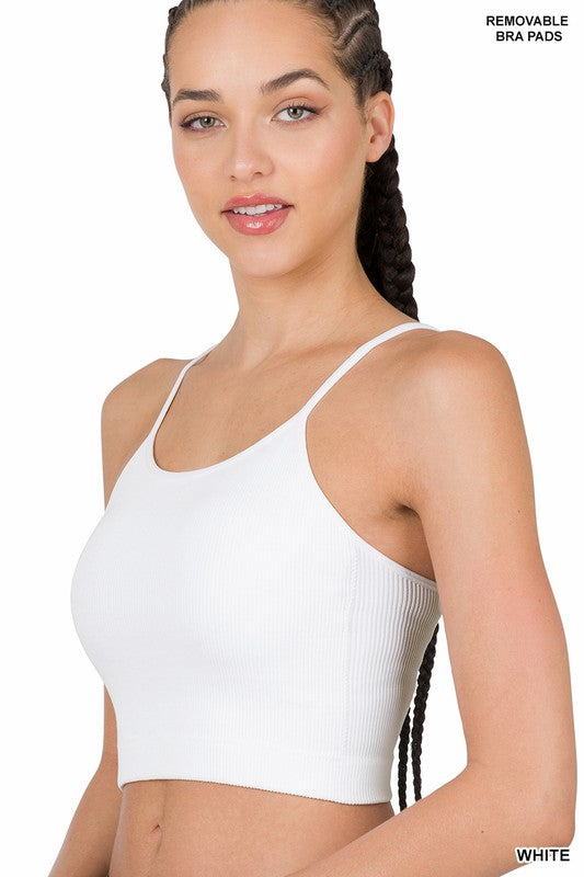 RIBBED SEAMLESS CROPPED CAMI WITH BRA PADS