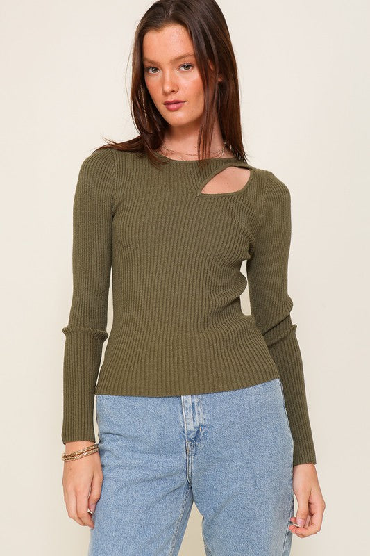 Women Cut Out Long Sleeve Sweater Top