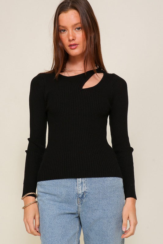 Women Cut Out Long Sleeve Sweater Top