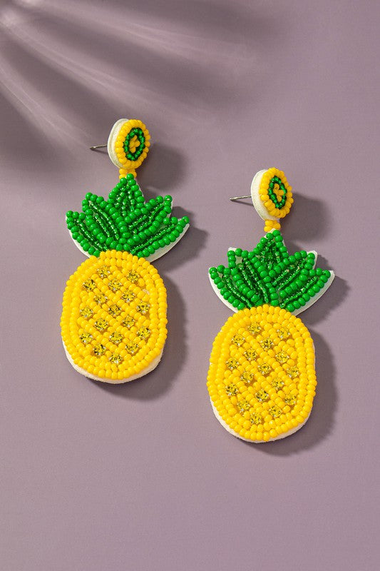 Large seed bead pineapple drop earrings