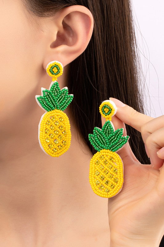 Large seed bead pineapple drop earrings