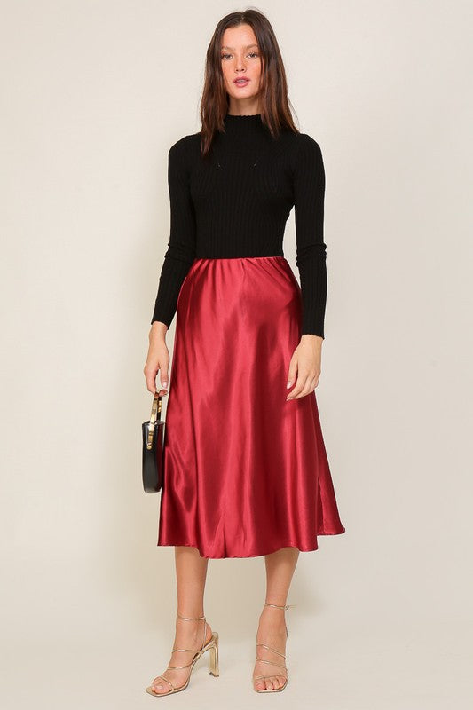 Women Satin Midi Flare Skirt