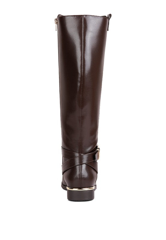 Women Renny Buckle Strap Embellished Calf Riding Boots
