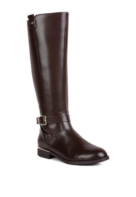 Women Renny Buckle Strap Embellished Calf Riding Boots
