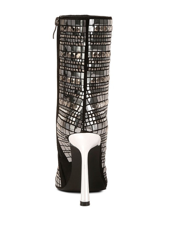 Women Extravagance Mirror Embellished Stiletto Boots