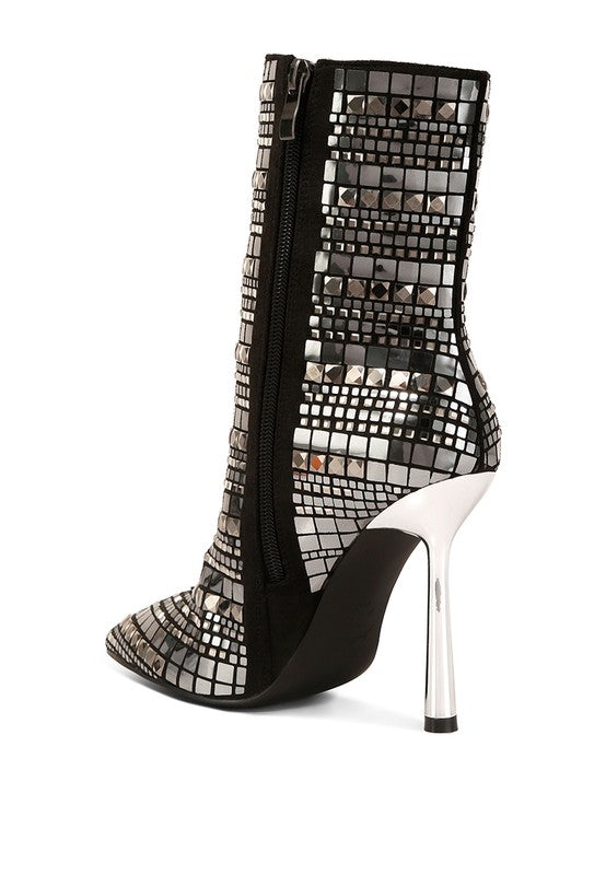 Women Extravagance Mirror Embellished Stiletto Boots