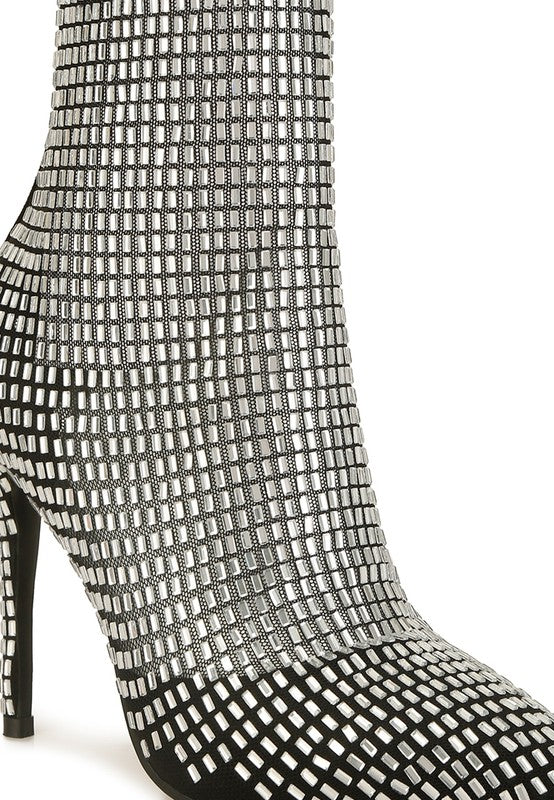 Women Fortunate Rhinestones Embellished Mesh Boots