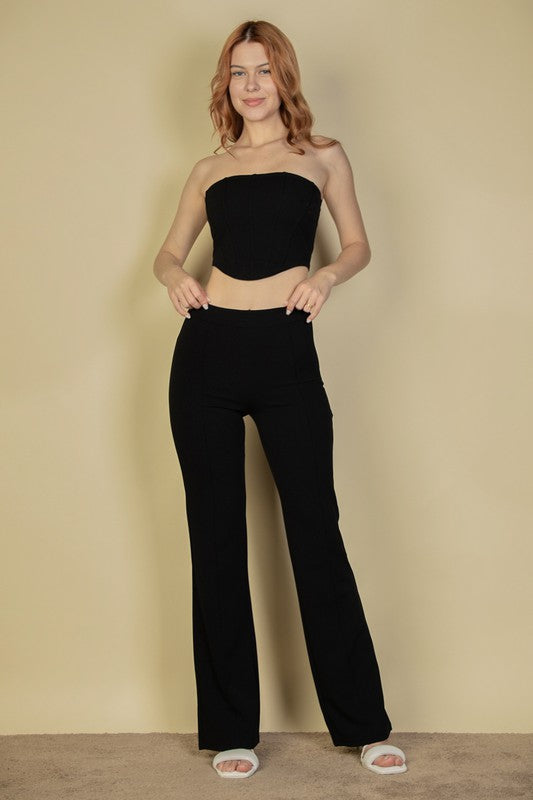 Women Strapless Corset Top & Flare Pants Set