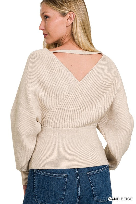 Women Viscose Cross Wrap Pullover Sweater
