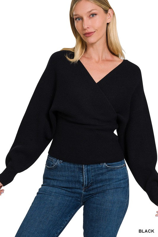 Women Viscose Cross Wrap Pullover Sweater