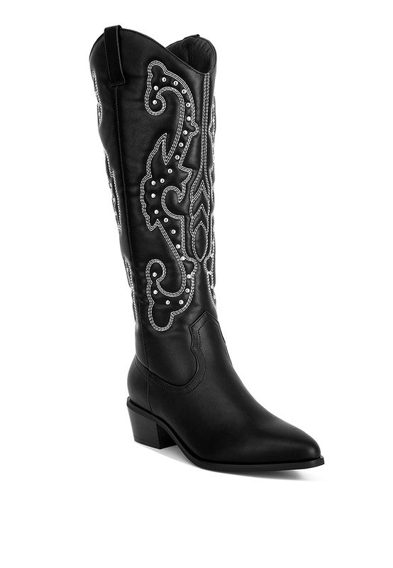 Women Reyes Patchwork Studded Cowboy Boots