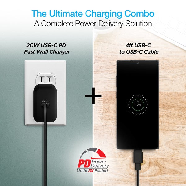 Naztech 20W PD Wall Charger w/ USB 4ft Cable