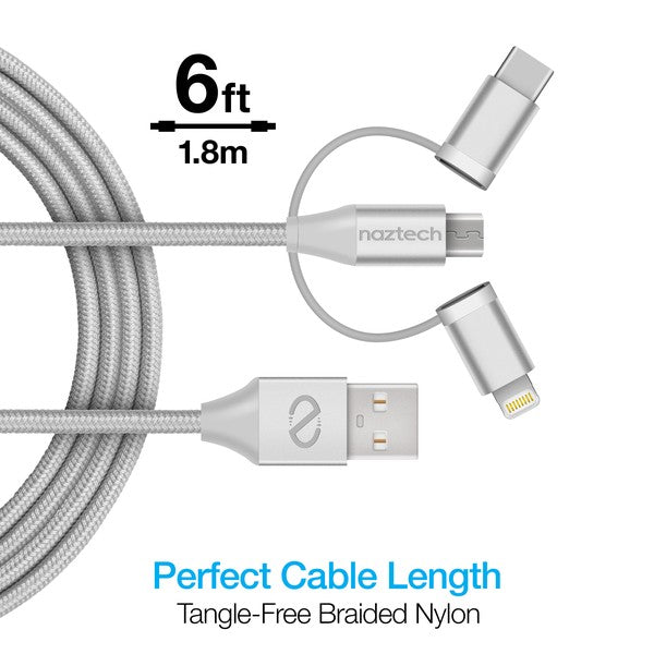 Naztech 3X1 Micro Lightning & USB-C Charge Cable