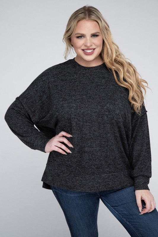 Women Plus Brushed Melange Drop Shoulder Sweater