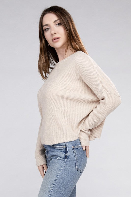 Women Ribbed Dolman Long Sleeve Sweater