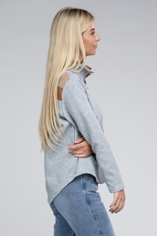 Women Plaid Print Half Button Sweatshirt