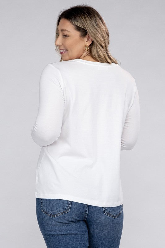 Women Plus Cotton Crew Neck Long Sleeve T-Shirt