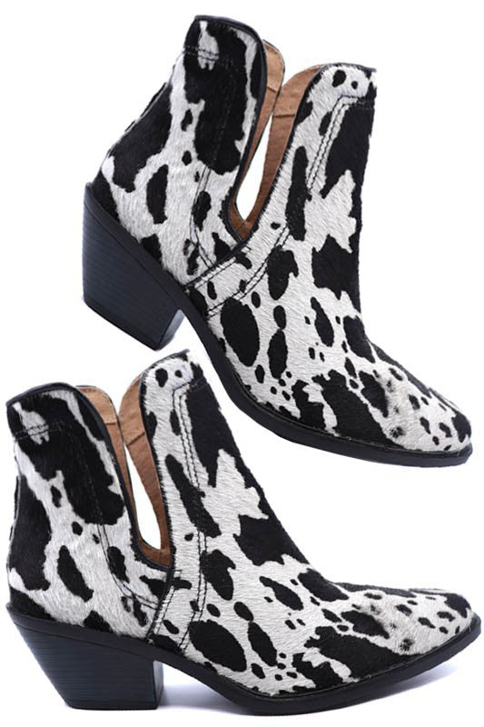 Women Western Cut Out Animal Hair Booties