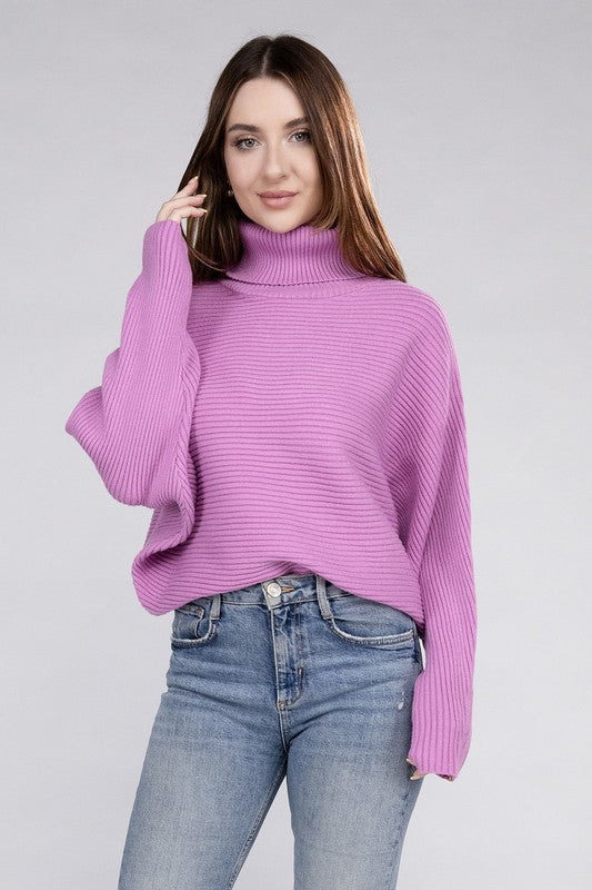 Women Viscose Dolman Sleeve Turtleneck Sweater