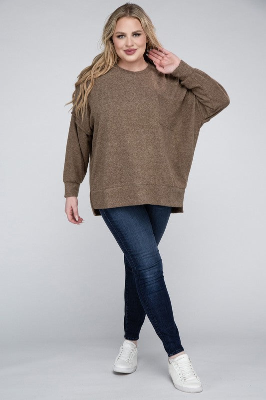 Women Plus Brushed Melange Drop Shoulder Sweater