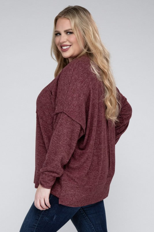 Women Plus Brushed Melange Drop Shoulder Sweater