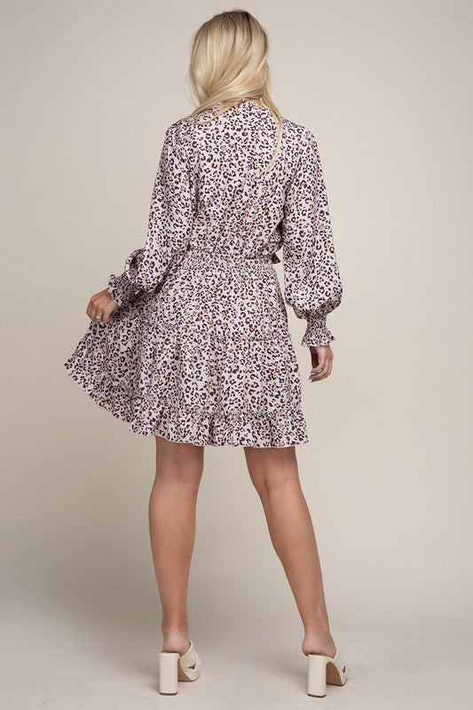 Women Leopard Print Ruffle Hem Dress