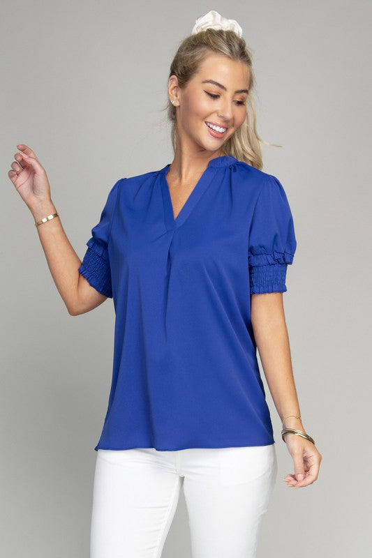 Women Stand collar blouse with puff sleeve
