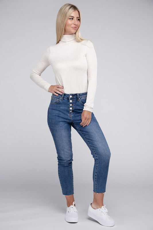 Women Ribbed Turtle Neck Long Sleeve Top