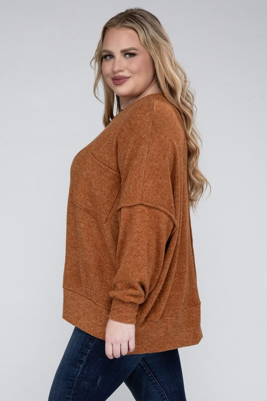 Women Plus Brushed Melange Drop Shoulder Sweater