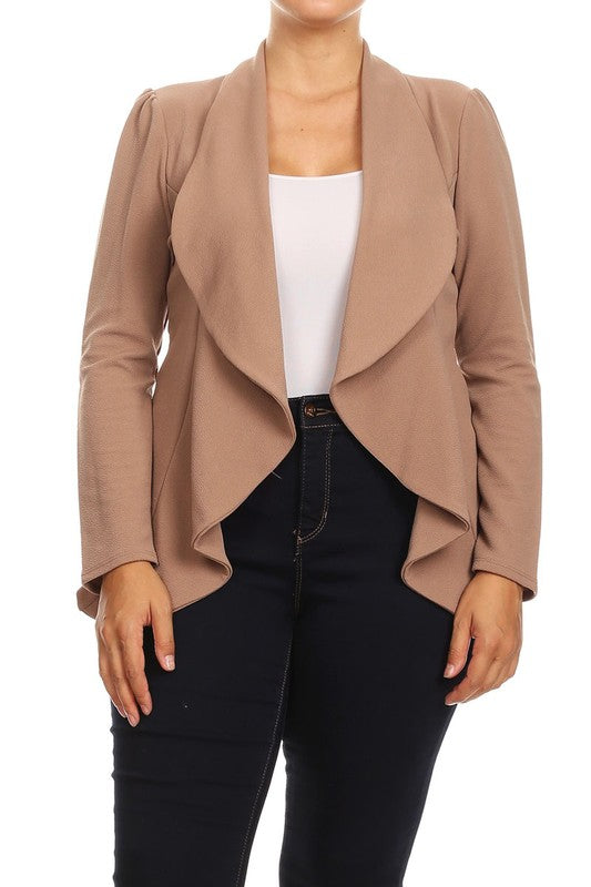Women Plus Casual Solid open front jacket blazer