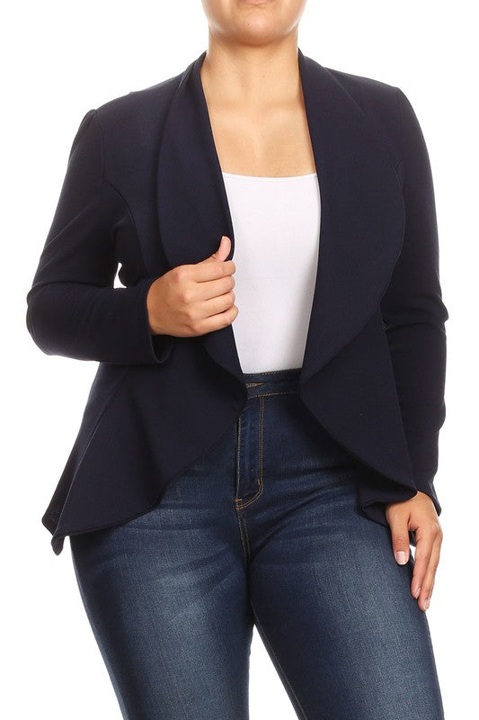 Women Plus Casual Solid open front jacket blazer