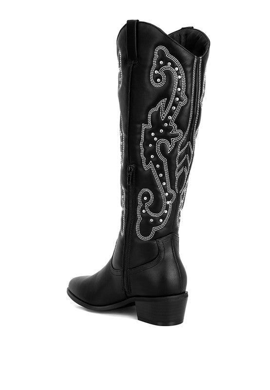 Women Reyes Patchwork Studded Cowboy Boots