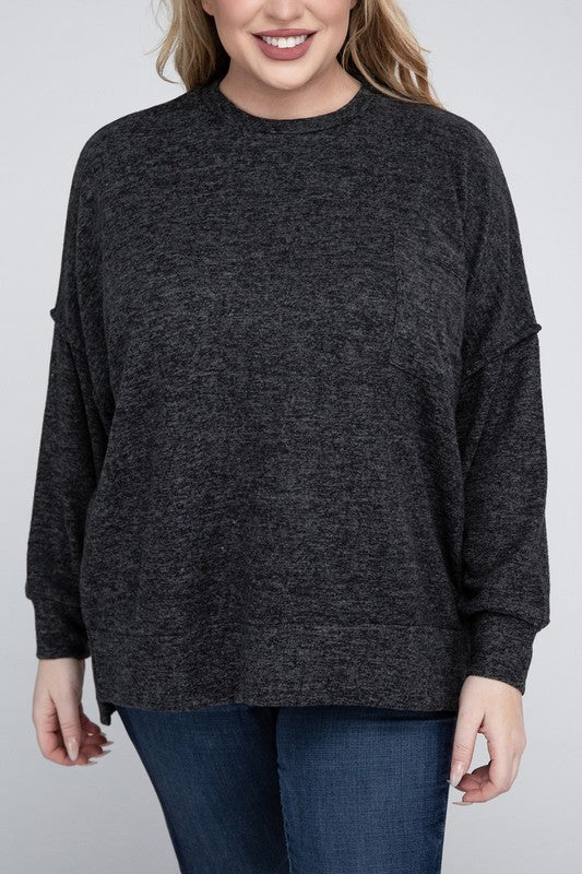 Women Plus Brushed Melange Drop Shoulder Sweater