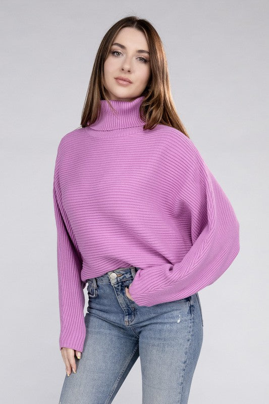 Women Viscose Dolman Sleeve Turtleneck Sweater