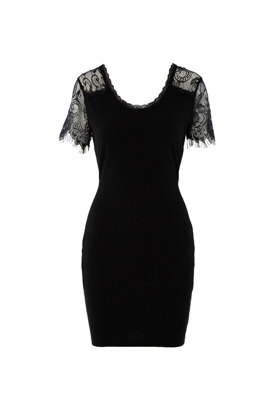 Women Lace trim Black Dress